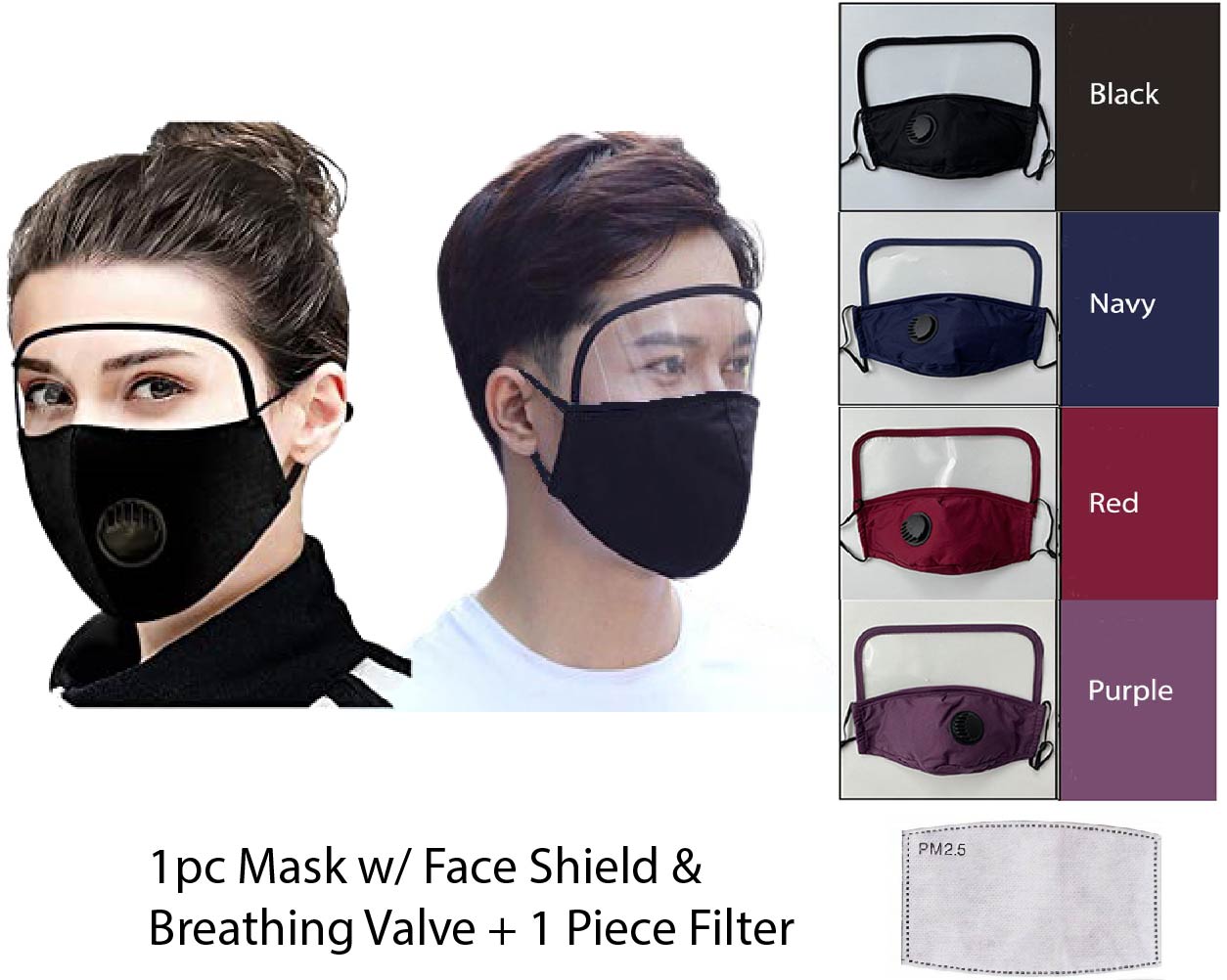 Cotton Face Shield Facemask Cloth face covering Black face mask w/ filter