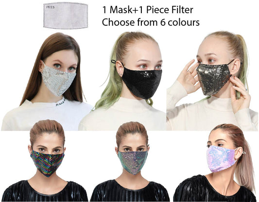 Sequin Face covering Cloth Facemask w/ filter Facemask for Adult