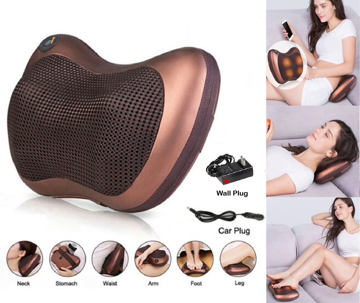 Shiatsu Pillow Massager use at Home or Car Gift Deep Kneading Massage Therapy Shoulder Neck Back