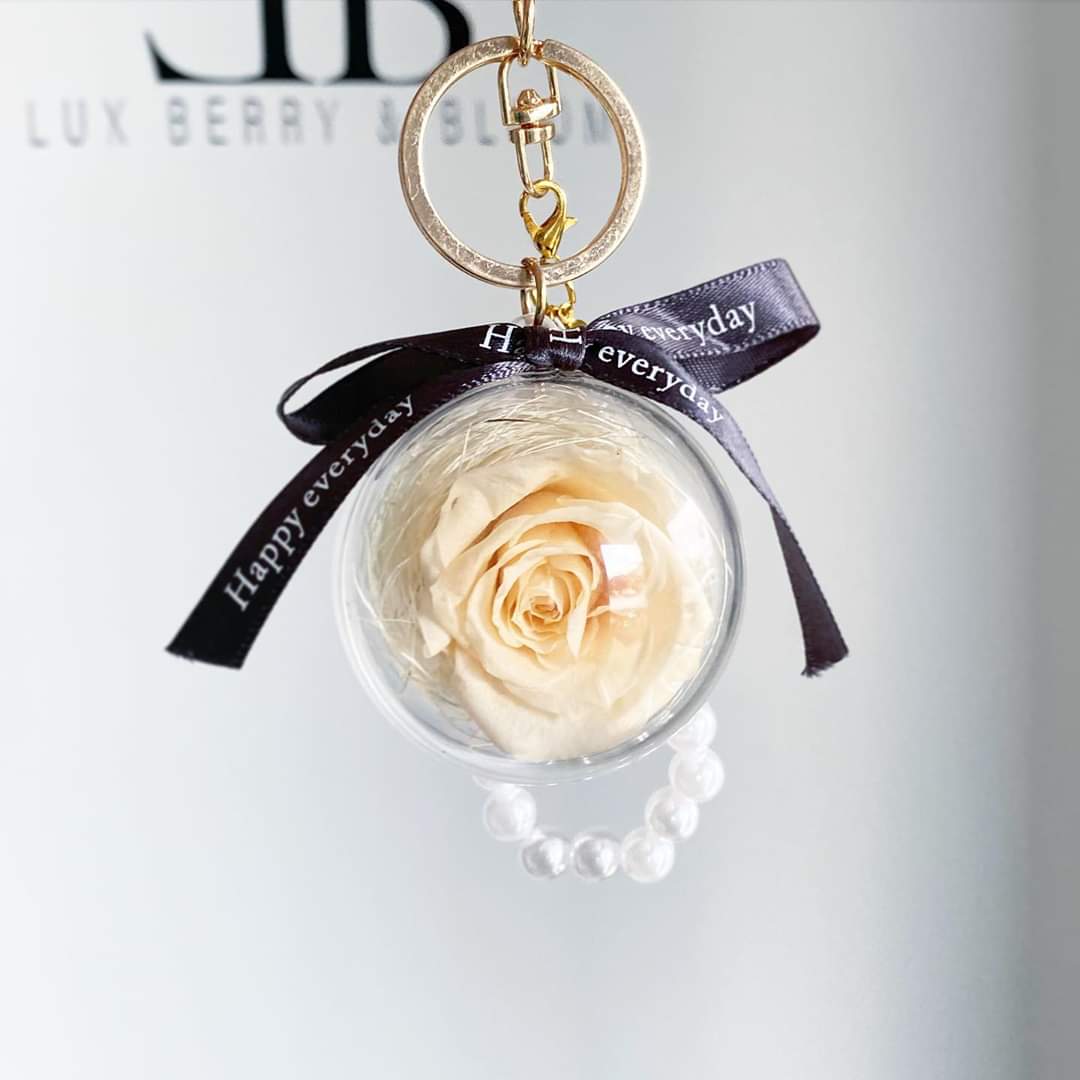 N - Real Preserved Rose Handmade Gift Glass Ball Pearl Hand Bag Charm Keychain Gifts