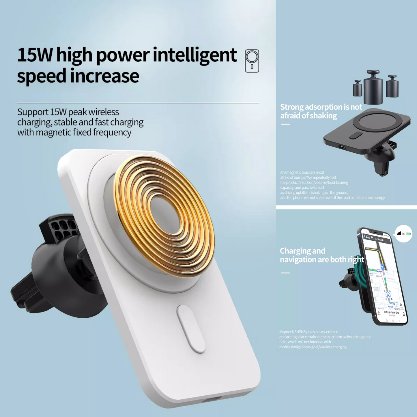 K - 15W fast magnetic wireless charger car mount car phone holder