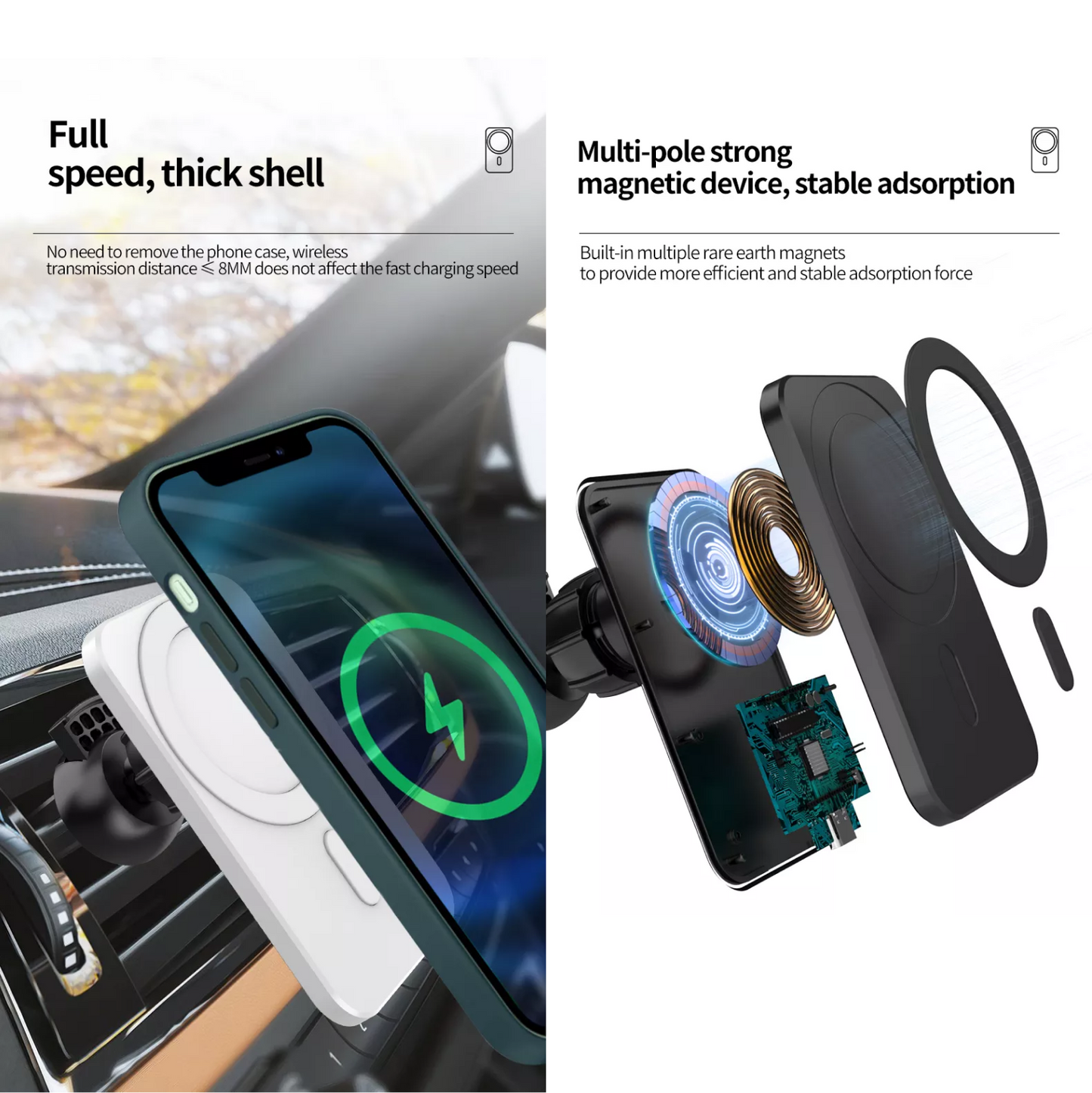 K - 15W fast magnetic wireless charger car mount car phone holder