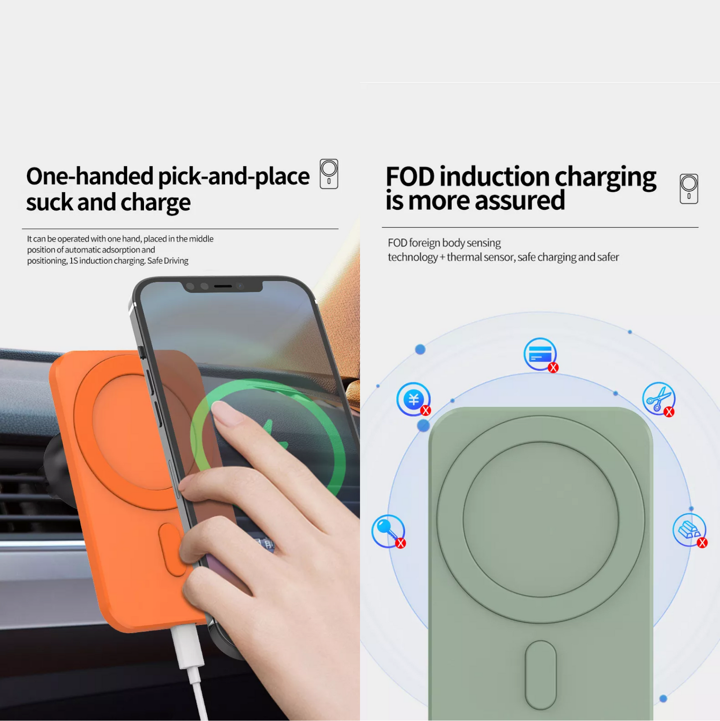 K - 15W fast magnetic wireless charger car mount car phone holder