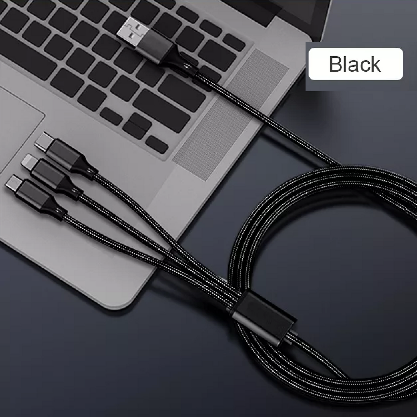 K - Nylon braid Mobile Micro 1.2M USB Cable 3 in 1 Phone Charging Cable