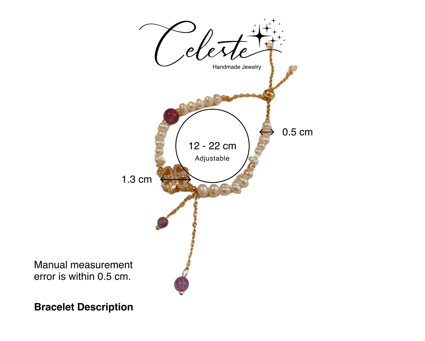 L - Four Leaf Clover Real Fresh Water Pearl Gold Bead Bracelets Gift