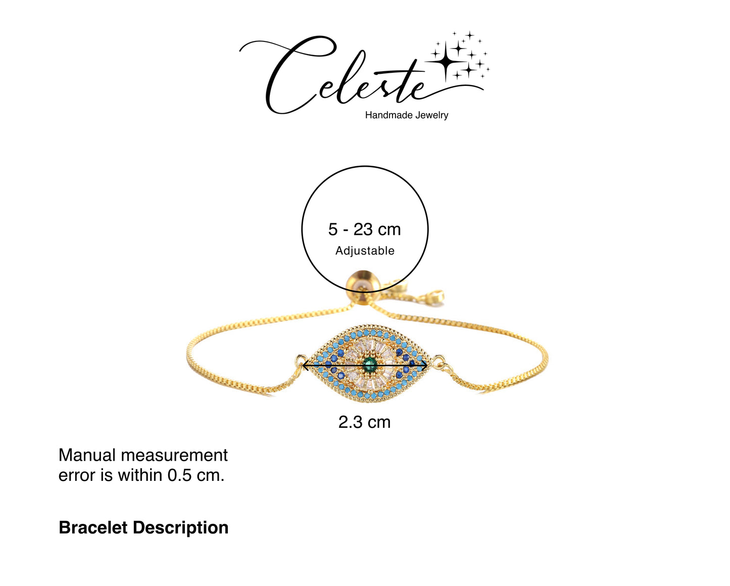 Q - Evil Eyes Bracelet Real Gold Plating Micro CZ Pave Devil Eyes Adjustable Bracelet For Women