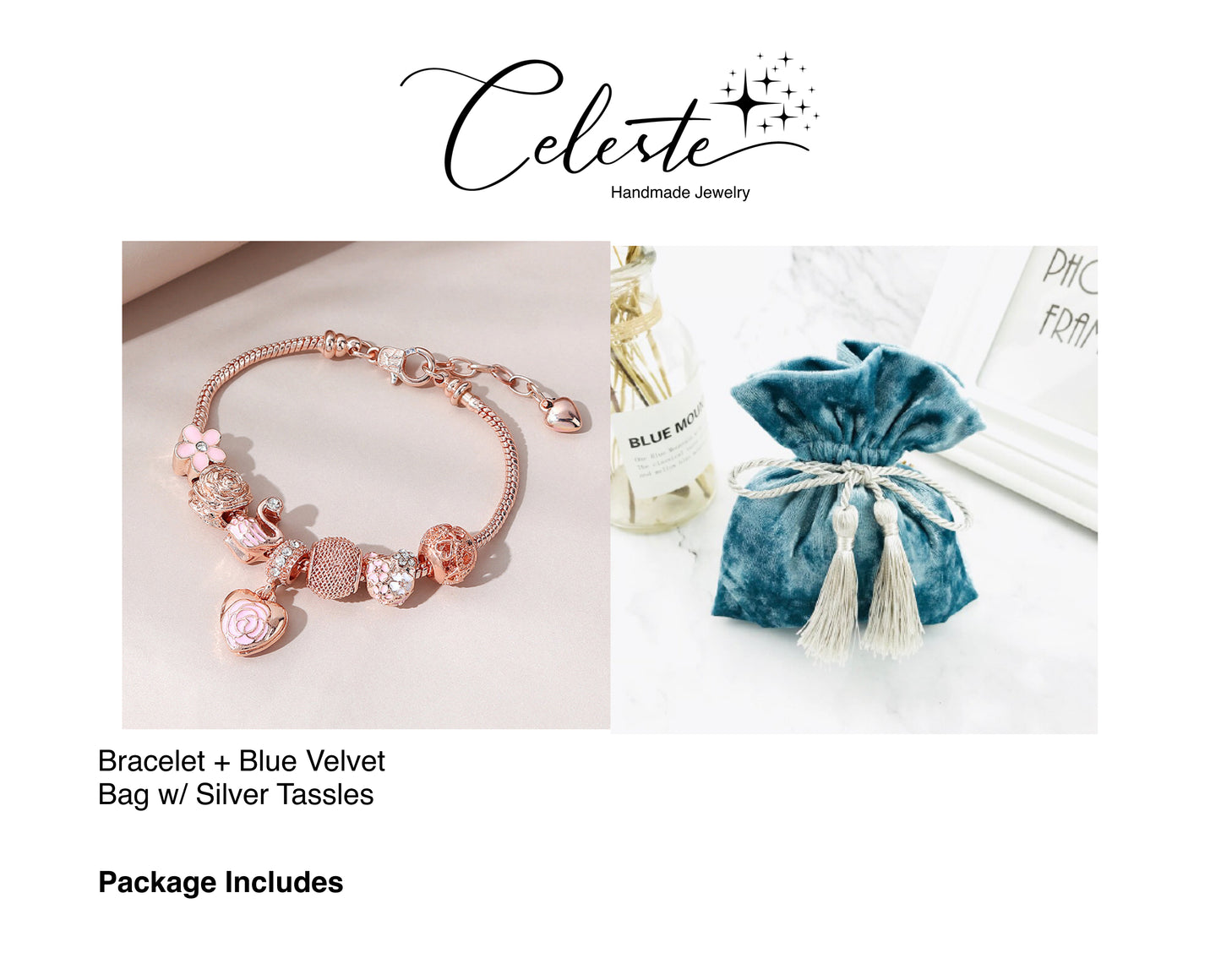 V - Beautiful Pink Color Oil Dripping Diamond Bead Flower Bracelet Adjustable Snake Chain Crystal Flower Love Heart Charm Bracelet