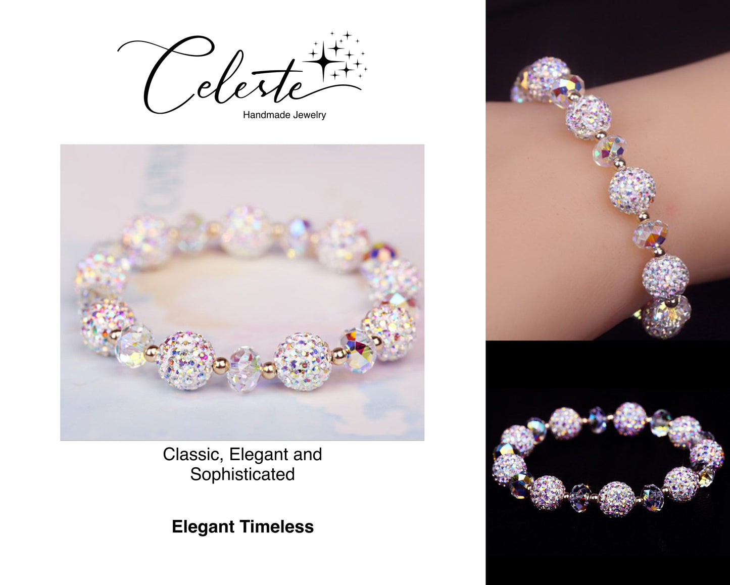 S - Beaded Austrian Crystal Charm Bracelet Shinny Engraved Glassy Bracelets For Women Jewelry