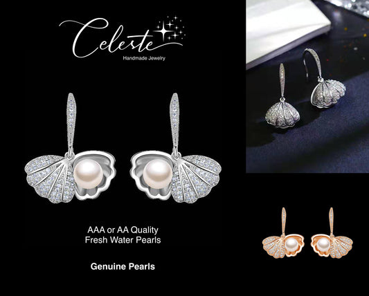 A - Dropshipping metal shell design exquisite shining crystal Fashion temperament contracted pearl Drop earrings new Mother's Day