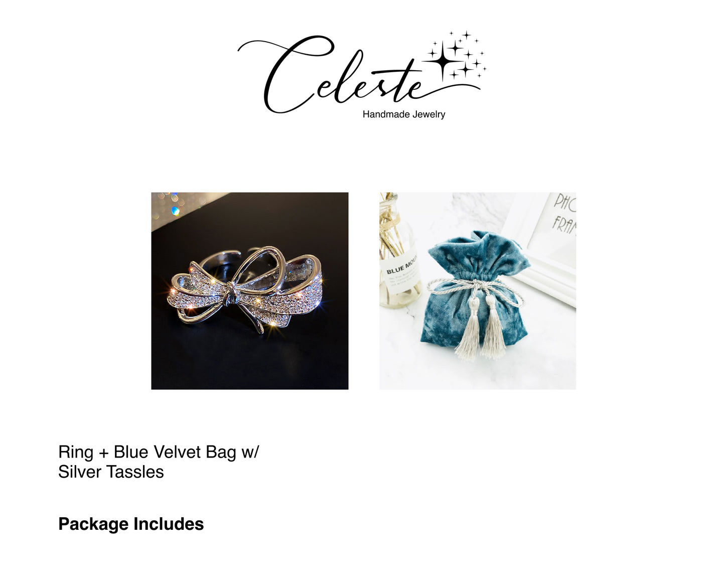R - Fashion Trendy Bowknot Crystal Ring Jewelry Adjustable
