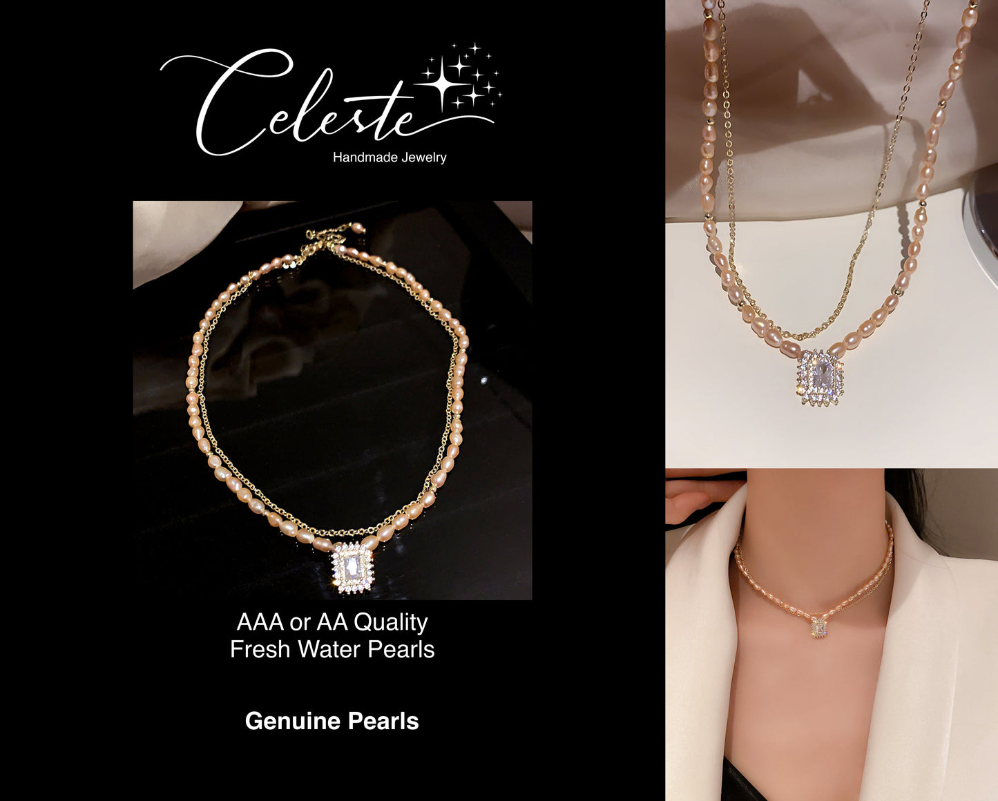 S - Real Gold Plated Two Layer Pearl Necklace