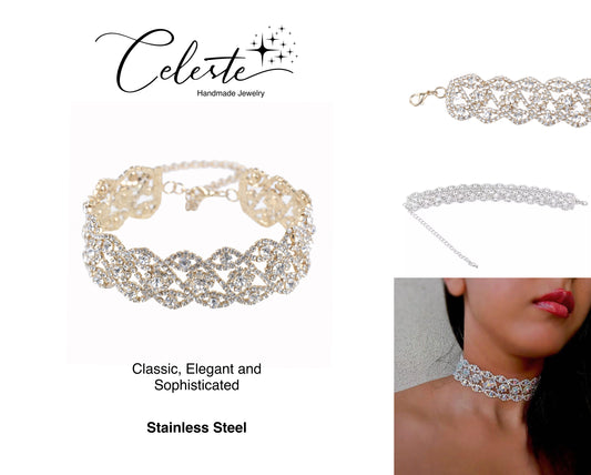 S - Luxury Crystal Beads Collar Chokers Necklace Pendant Geometry Rows Wedding Rhinestone Bead Necklace Statement Chokers