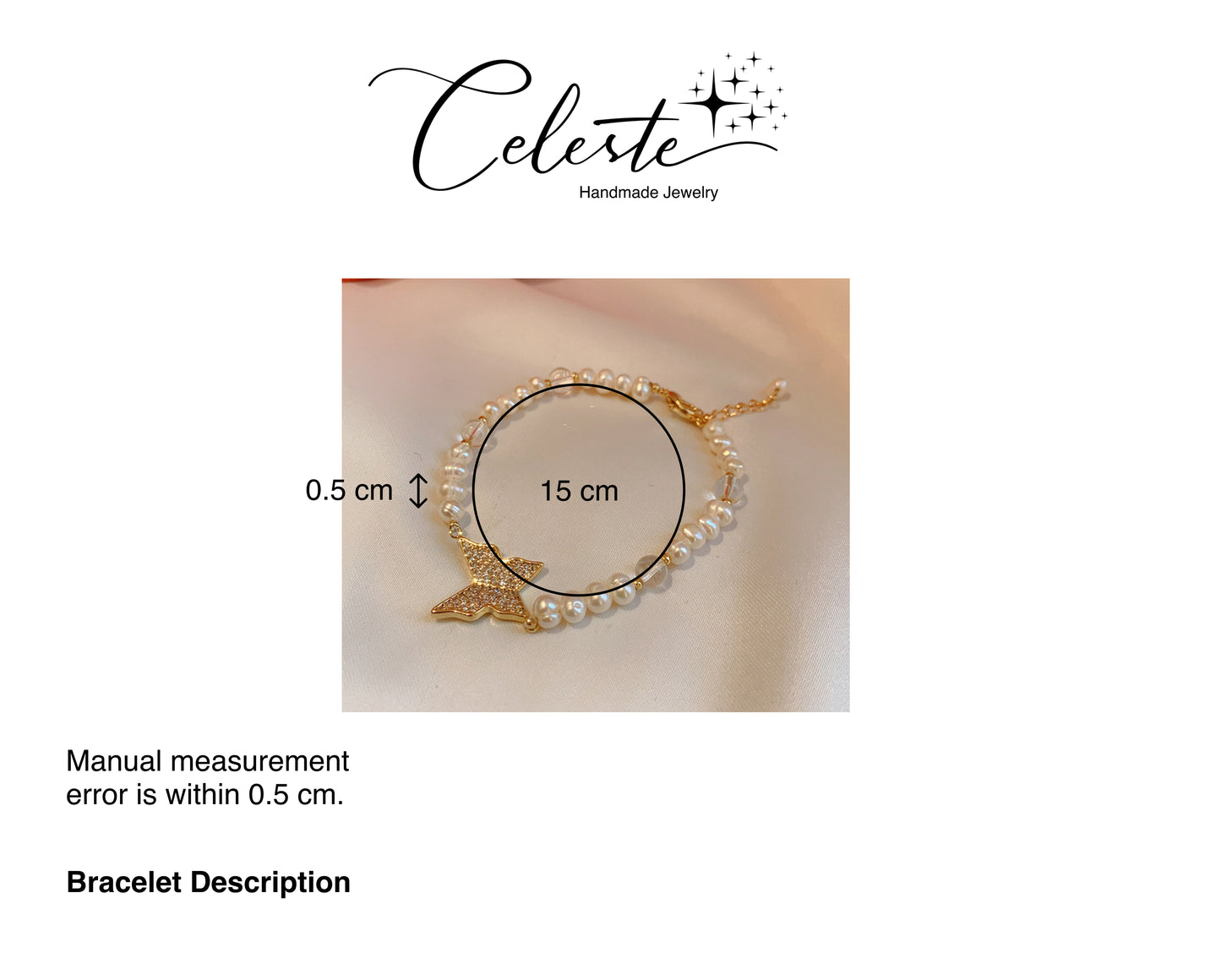U - Golden Butterfly Real Fresh Water Pearl Gold Bead Bracelets Gift