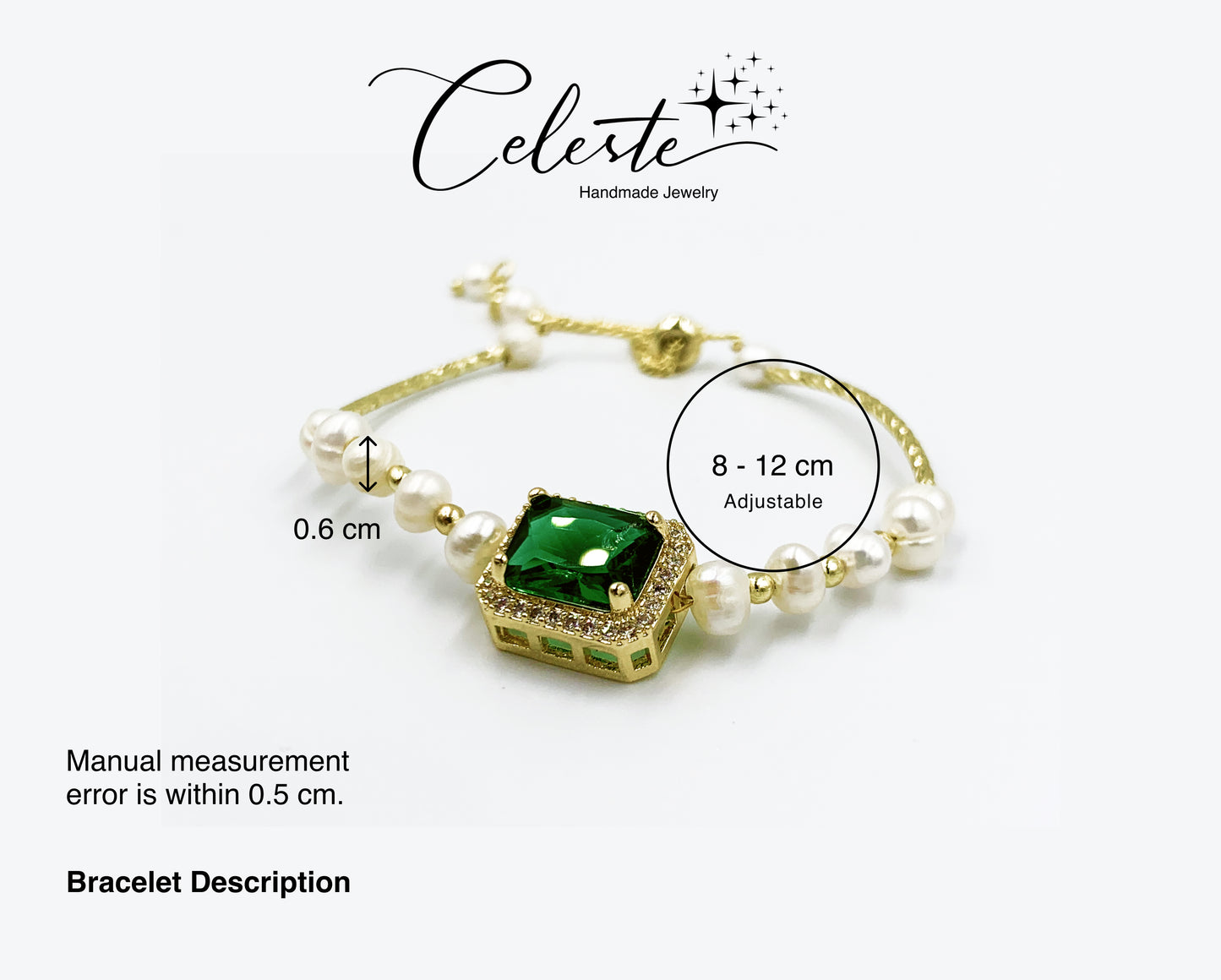 U - Green Gem Real Fresh Water Pearl Gold Bead Bracelets Gift