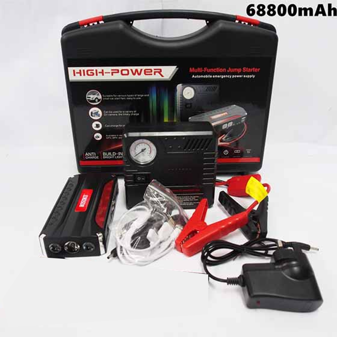 L - Car Jump Starter 68800mAh 4USB Set With Air Compressor Rechargeable Portable Multifunction LED Emergency Battery