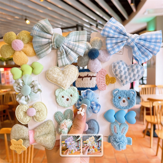 M - Flower Hair Clip Set Bear Cute Cartoon Hairpin Princess Headdress For Children