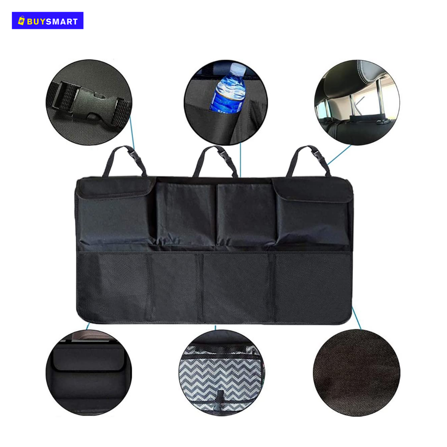 L - Car Back Seat Organizer 89 x 46cm with 8 Large Storage Bag