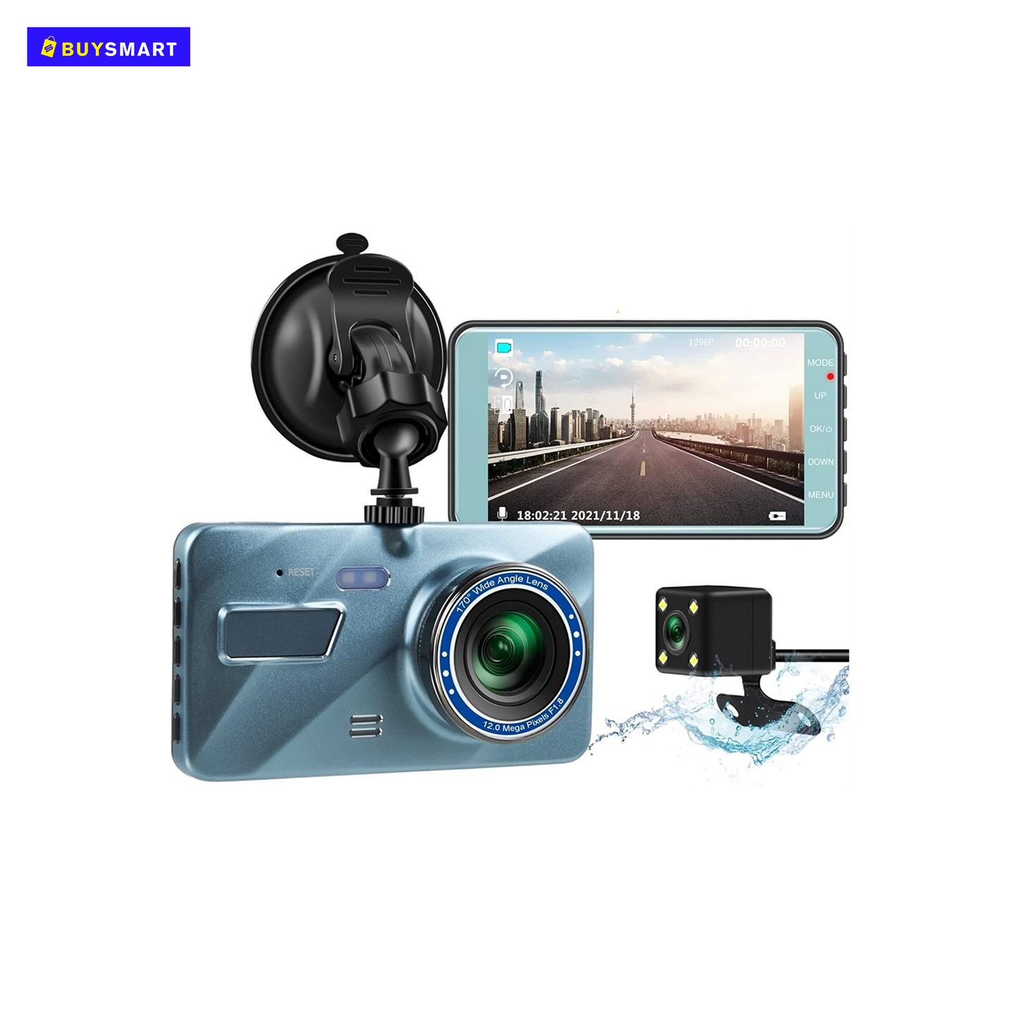 L - Dash Cam Dual Lens Vehicle BlackBOX DVR HD 1296P