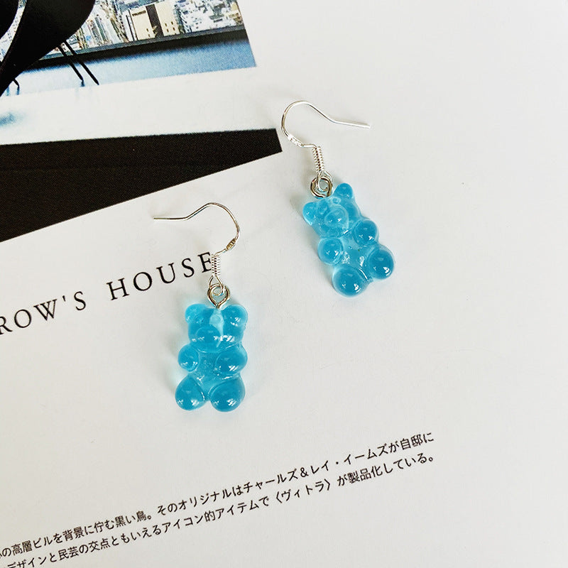 SSX - Gummy Bear Charm Earrings Teddy Sparkles Resin Handmade Hook Dangle Stud Earring Gift Kids Teens Adults