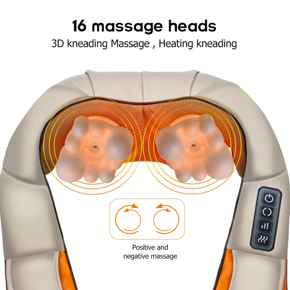 Massager of Neck kneading With 16 Carbon Fibre Massage Head Massager for Neck, Shoulders and Back IR-Warming