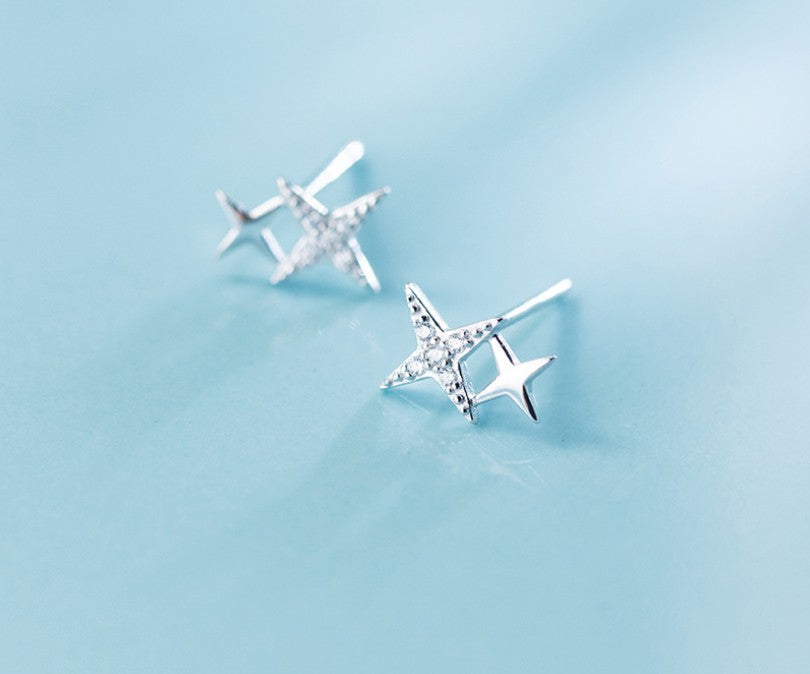 N - Diamond Stars 925 Sterling Silver Needle Post Cubic Zirconia Stud Earrings Gift