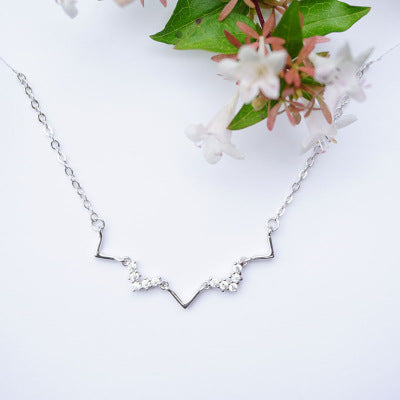 925 silver plated electrocardiogram CZ stone choker necklace
