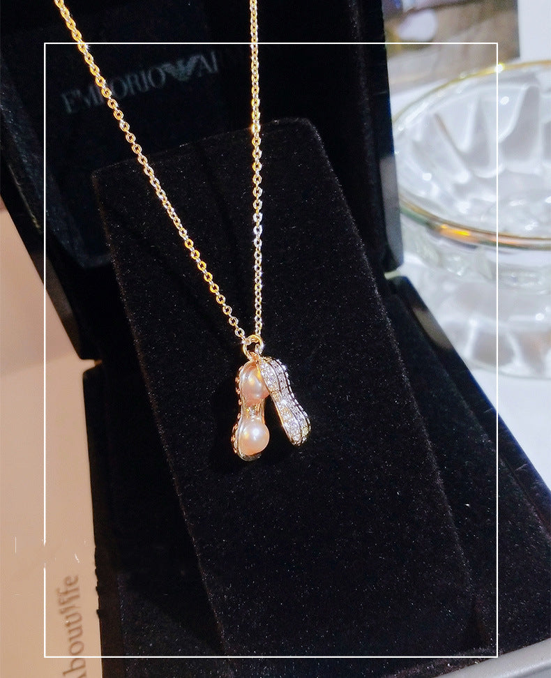 O - Pearl Peanut Pendant Necklace Women Pendant