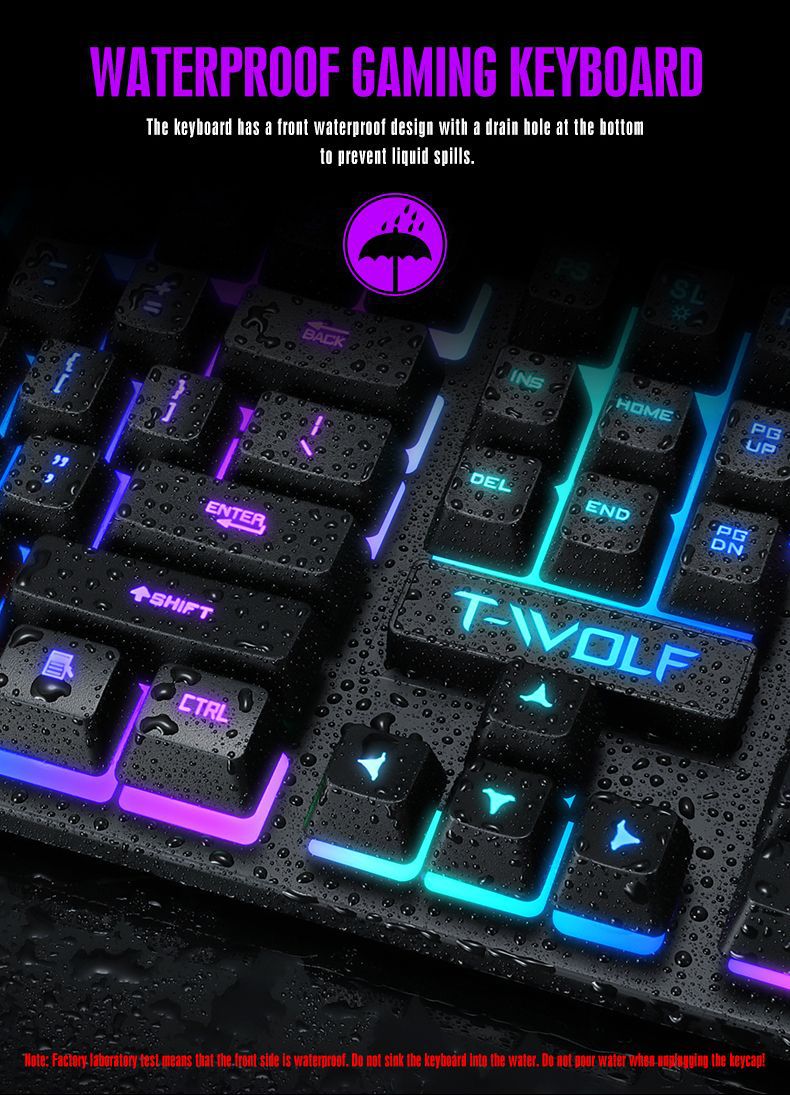 N - TF200 Rainbow Backlight Gaming Mechanical Keyboard and Mouse Set USB Wired 104 Keys LED For Windows PC