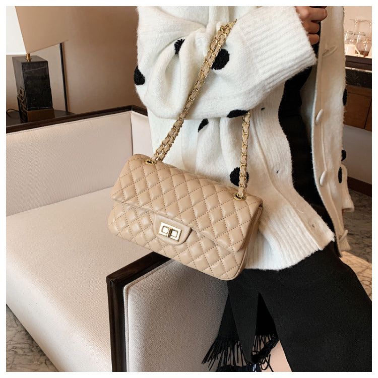 Pure Color Handbags Big Capacity Diamond Lattice Elegant Shoulder Bolsa Female Chain Leisure Crossbody Purses