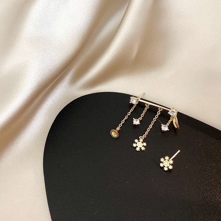 E - Gold Bell Tassel Asymmetrical Crystal Earrings Dangle Drop Diamond Cubic Zirconia 925 Sterling Silver Earring Gift