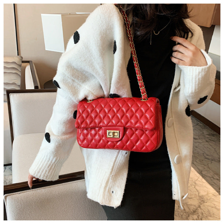 Pure Color Handbags Big Capacity Diamond Lattice Elegant Shoulder Bolsa Female Chain Leisure Crossbody Purses