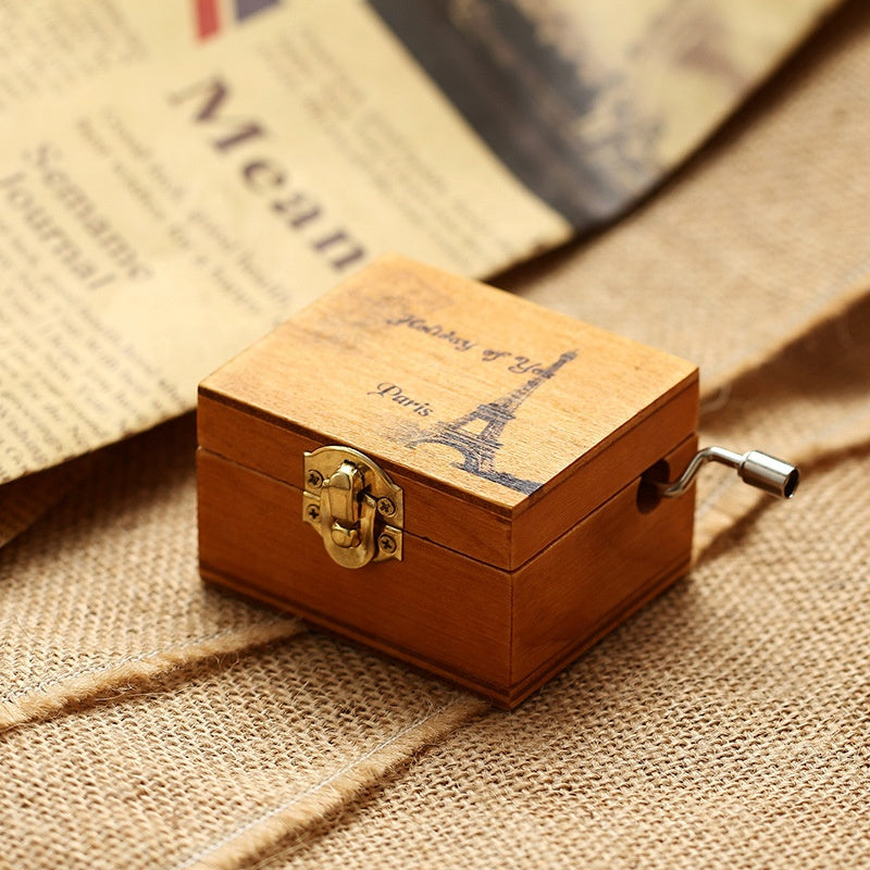 Wood Music Box Handwinde Fun Learning Frozen Eiffle Tower Black Castle Opera Butterfly Heart Lock