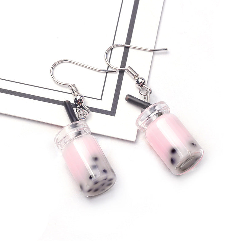 SS - Boba Bubble Tea Drink Earrings Resin Handmade Dangle Earring Gift Kids Teens Adult