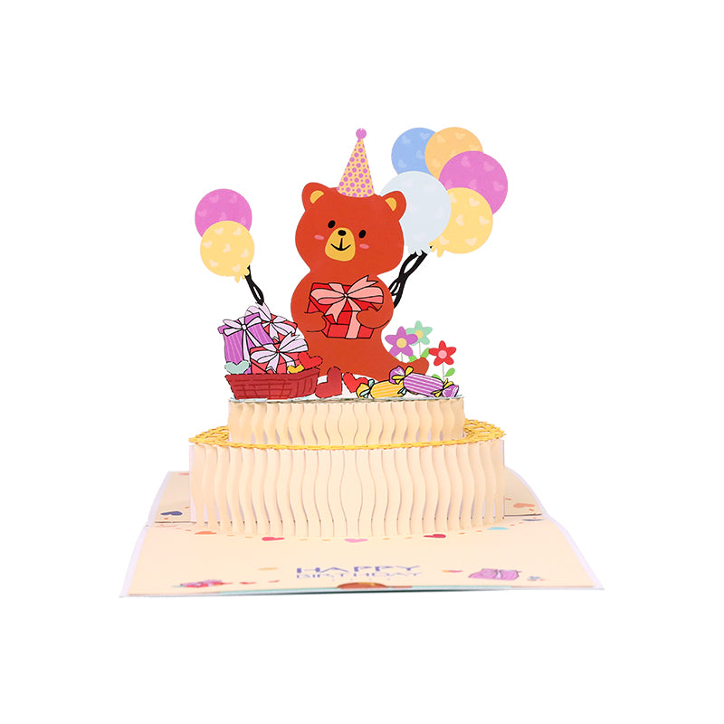 B - 3D Bear Birthday Cake Invitation Pop Up Creative Gifts Greeting Cards