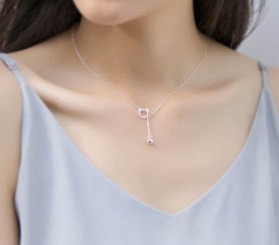 925 Sterling Silver cute cat Necklaces and Bracelet Animal Jewelry for Girls