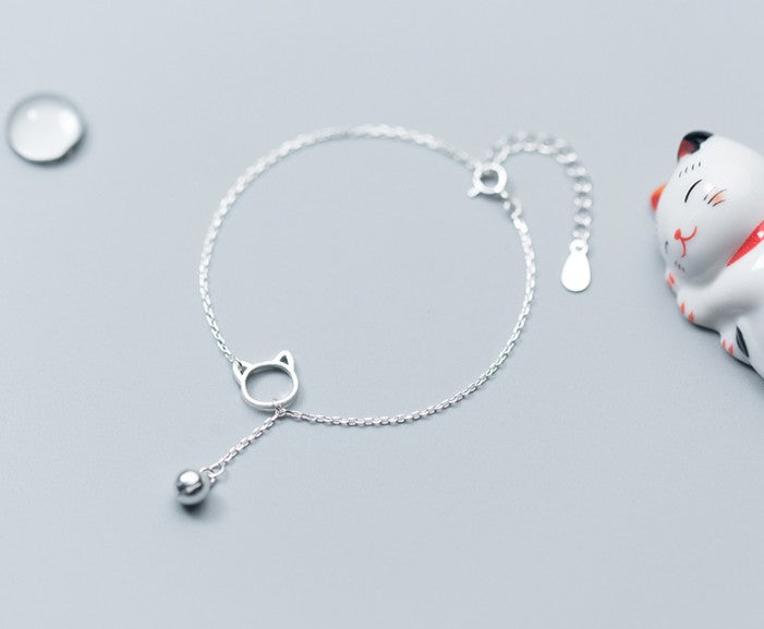 925 Sterling Silver cute cat Necklaces and Bracelet Animal Jewelry for Girls