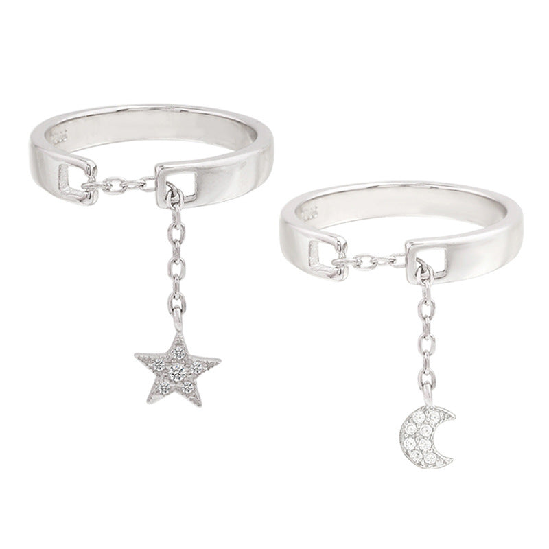 925 star and moon with tassel open ring