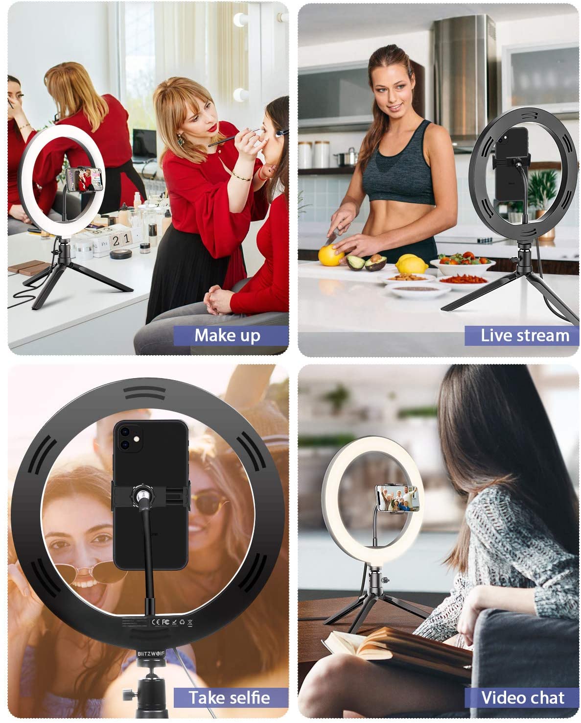 J - 10inch Ring Light LED Tripod Stand w/ Cell phone holder Portable home studio photography