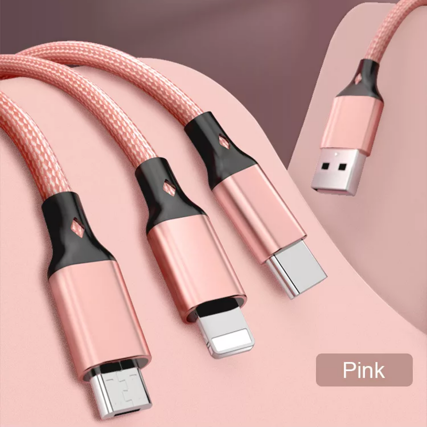 K - Nylon braid Mobile Micro 1.2M USB Cable 3 in 1 Phone Charging Cable