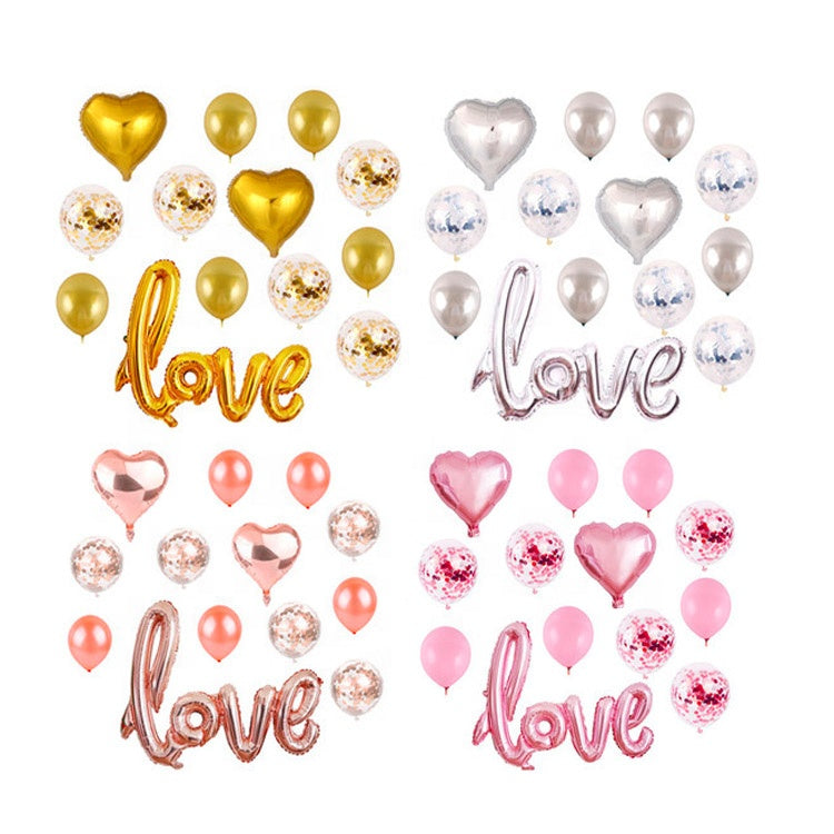 M - Heart Shape Foil Love Balloons Decorations Kit Romantic Balloons For Wedding Anniversary Valentines Day