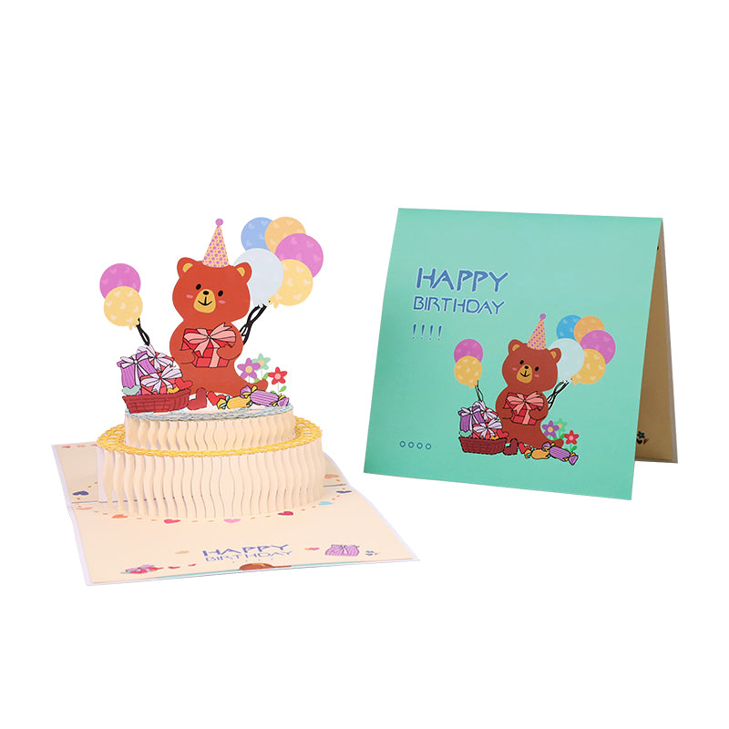 B - 3D Bear Birthday Cake Invitation Pop Up Creative Gifts Greeting Cards
