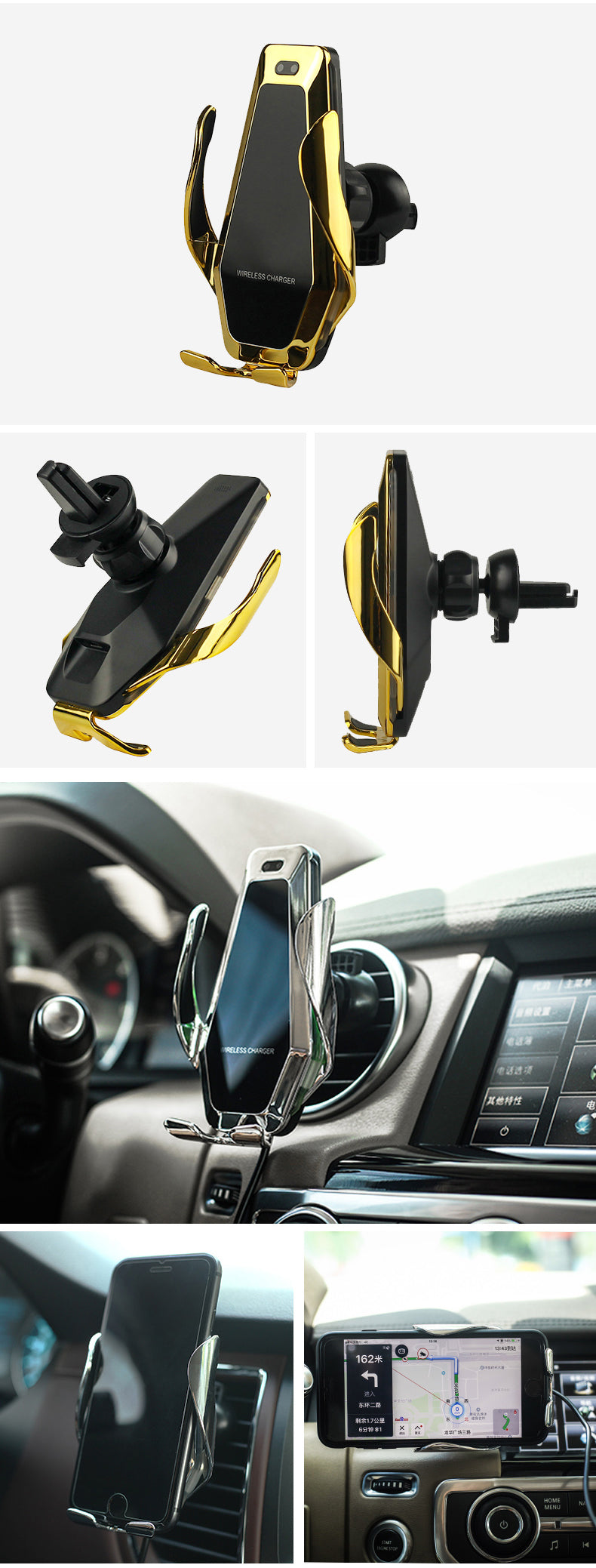 Wireless Phone Holder Car Charger Automatic Clamping Mount Charger Gold Silver Green Blue