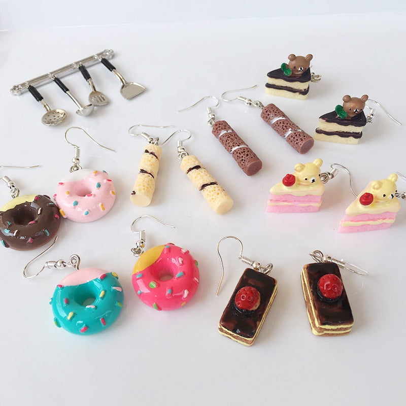 SSX - Mini Dessert Cake Charm Earrings Sprinkles Dangle Cute Earring Chocolate Strawberry Teddy Berry Gift