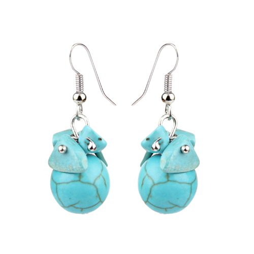 Z - Blue Turquoise Earrings Natural Polished Stone Dangle Drop Cluster Boho Bohemian