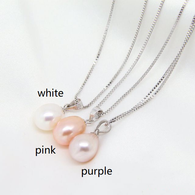 PA - Real Drop Pearl Pendant With 925 Sterling Silver Chain Necklace White, Pink, or Purple Celeste 925 Fresh Water Pearls Collection Sterling Silver gift box