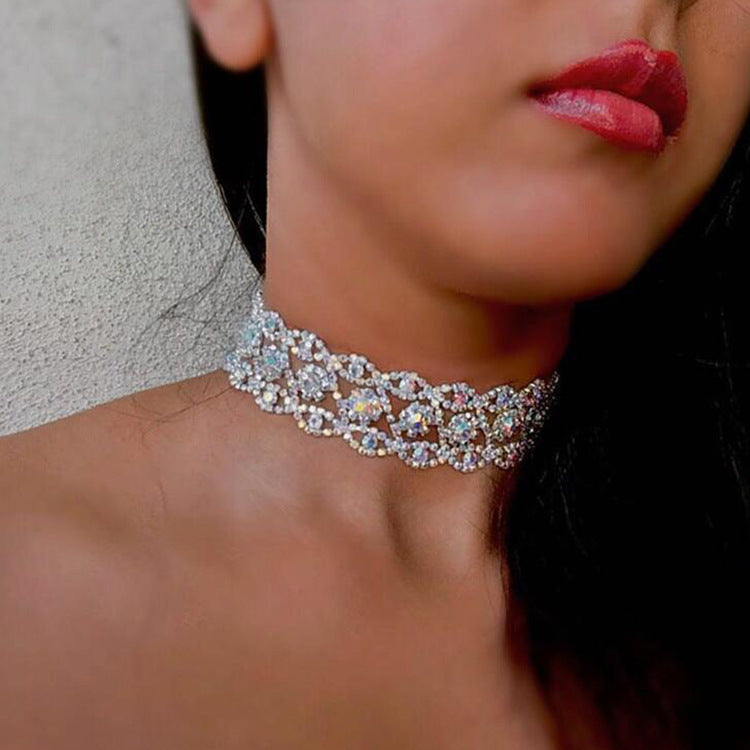 S - Luxury Crystal Beads Collar Chokers Necklace Pendant Geometry Rows Wedding Rhinestone Bead Necklace Statement Chokers