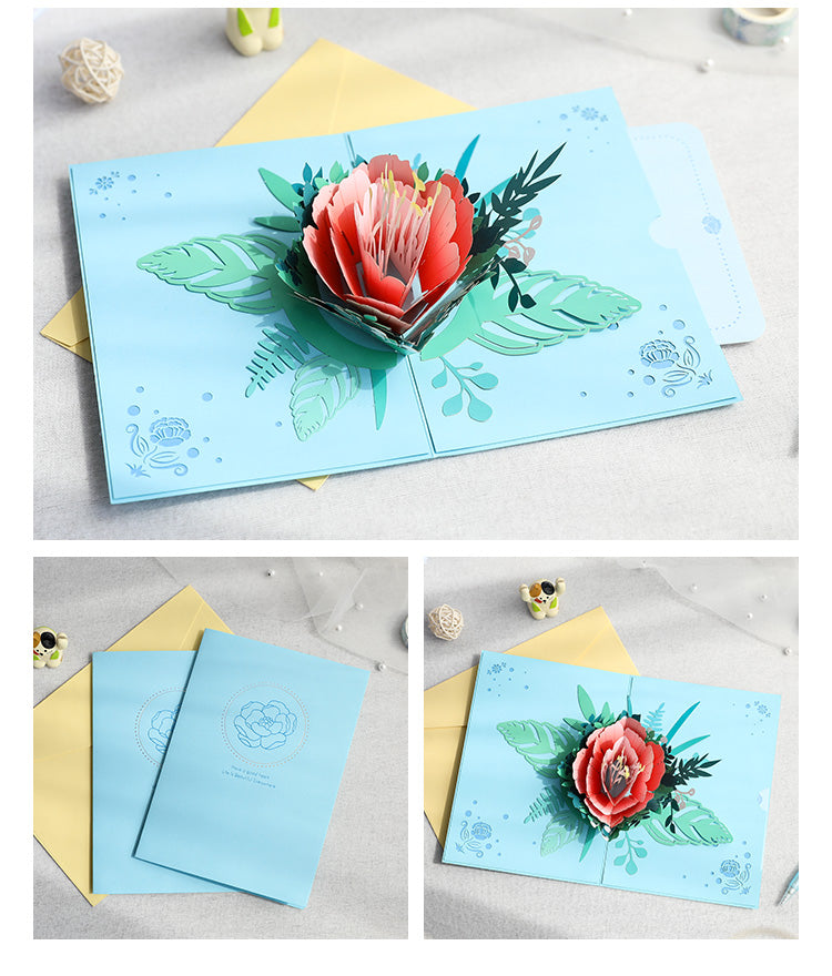 C - 3D Flowers Blue peony greeting cards for Mothers