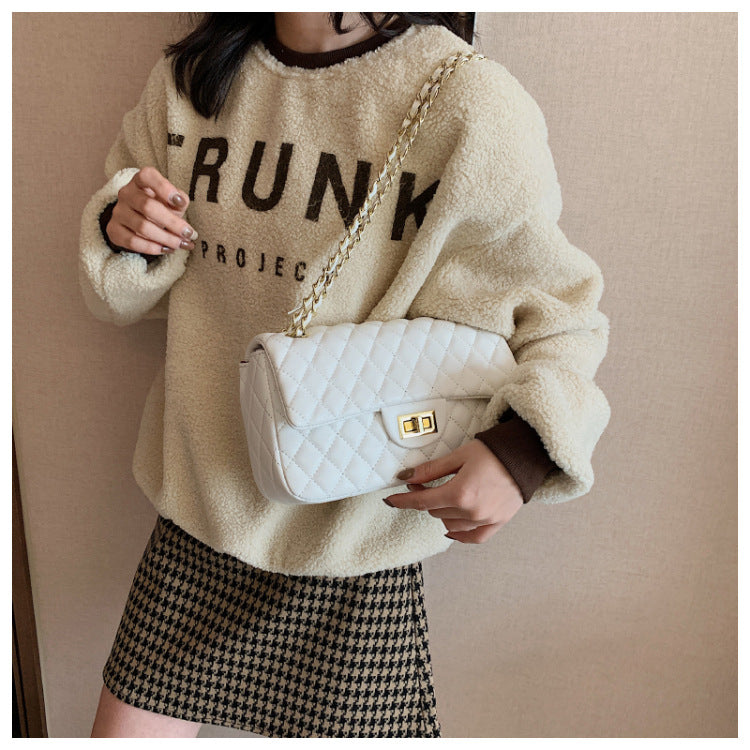 Pure Color Handbags Big Capacity Diamond Lattice Elegant Shoulder Bolsa Female Chain Leisure Crossbody Purses