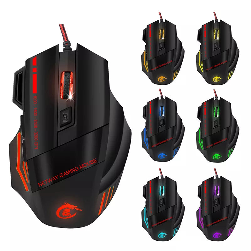 N - RGB Wired Gaming Mouse 5500 DPI Optical PC Ergonomic Computer Mouse
