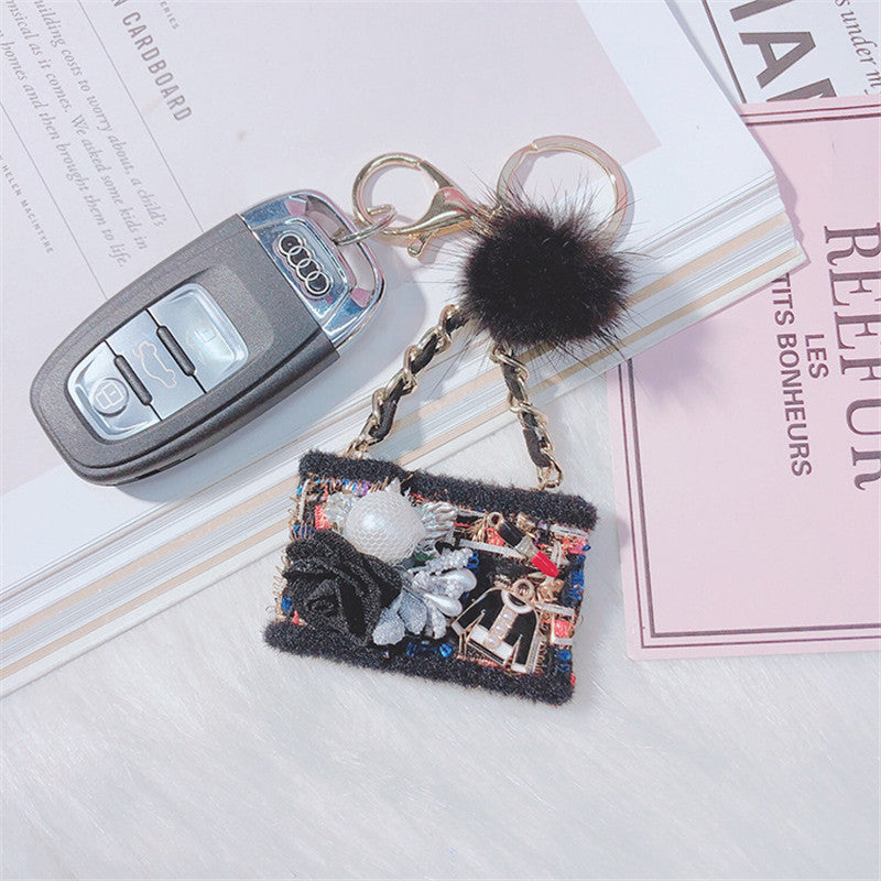 Creative Fur Tassel Ball Diamond Crystal Rhinestone Handbag Car Keychain Ladies Gift Pendant Keyring